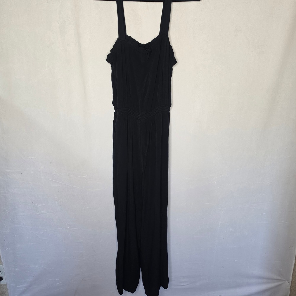 Madewell Black Smocked Waist Ruffle Trim Wide Leg Jumpsuit MA091 Womens 12